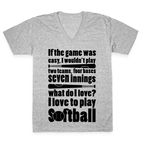 I Love Softball Softball V-Neck Tee Shirt