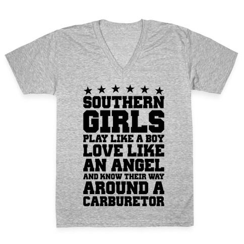 Southern Girls Know Their Way Around A Carburetor V-Neck Tee Shirt