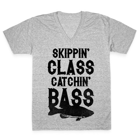 Skippin' Class Catchin' Bass V-Neck Tee Shirt