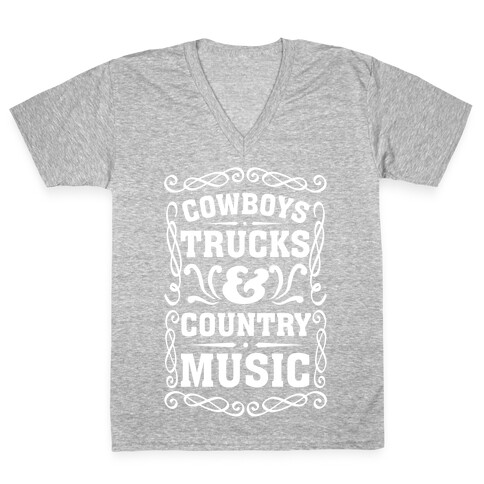 Cowboys Trucks & Country Music V-Neck Tee Shirt