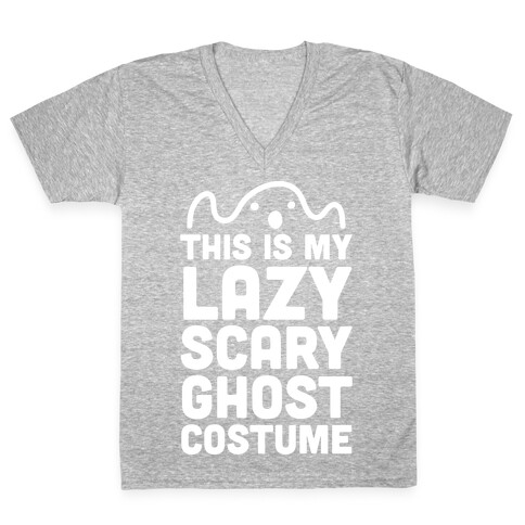 Lazy Scary Ghost Costume (White Ink) V-Neck Tee Shirt