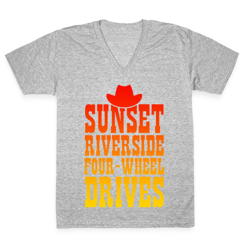 Sunset Riverside Four Wheel Drives V-Neck Tee Shirt