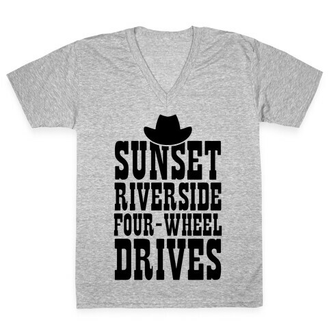 Sunset Riverside Four Wheel Drives V-Neck Tee Shirt