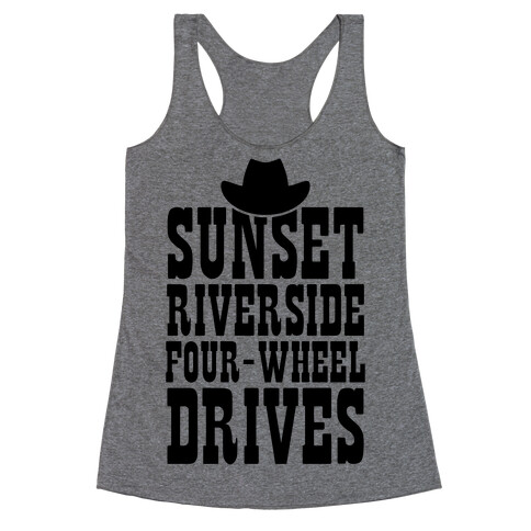 Sunset Riverside Four Wheel Drives Racerback Tank Top