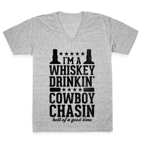 Whiskey Drinkin' Cowboy Chasin Hell of a Good Time V-Neck Tee Shirt