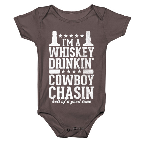 Whiskey Drinkin' Cowboy Chasin Hell of a Good Time (White Ink) Baby One-Piece