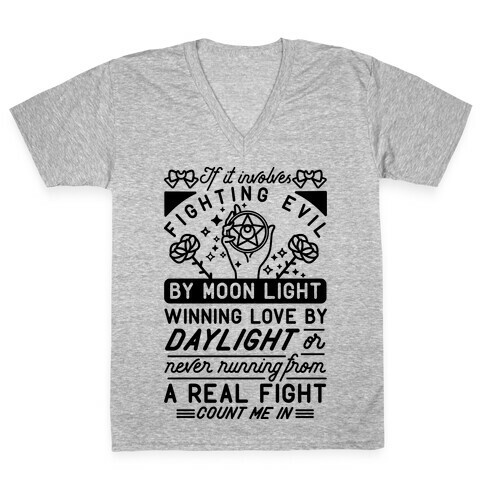 If It Involves Fighting Evil By Moon Light V-Neck Tee Shirt
