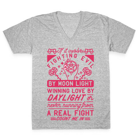 If It Involves Fighting Evil By Moon Light V-Neck Tee Shirt