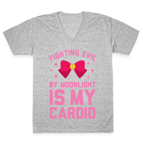 My Cardio is Fighting Evil by Moonlight V-Neck Tee Shirt
