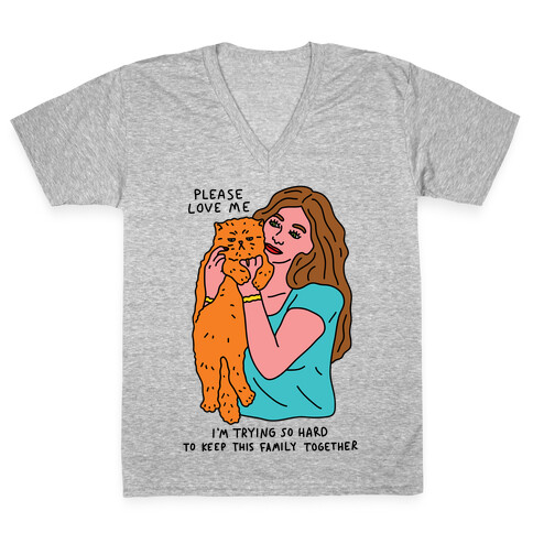Please Love Me Cat V-Neck Tee Shirt