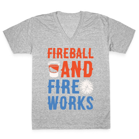 Fireball and Fire Works  V-Neck Tee Shirt