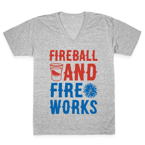 Fireball and Fire Works  V-Neck Tee Shirt