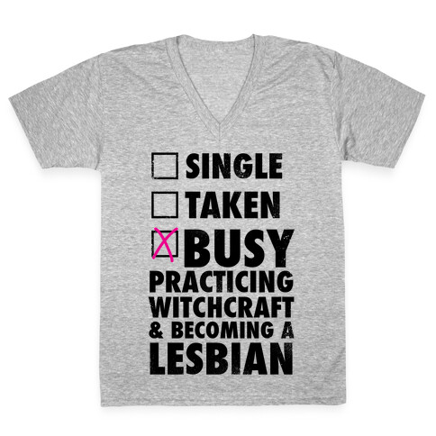 Busy Practicing Witchcraft & Becoming A Lesbian (Vintage) V-Neck Tee Shirt