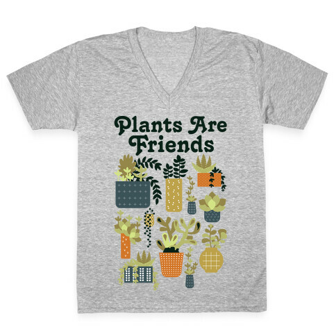 Plants Are Friends Retro V-Neck Tee Shirt
