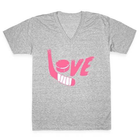 Love Hockey (Pink Letters)  V-Neck Tee Shirt