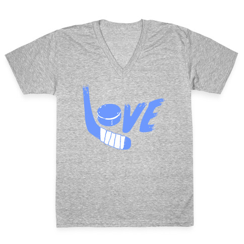 Love Hockey (Blue Letters)  V-Neck Tee Shirt