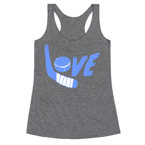 Love Hockey (Blue Letters)  Racerback Tank Top