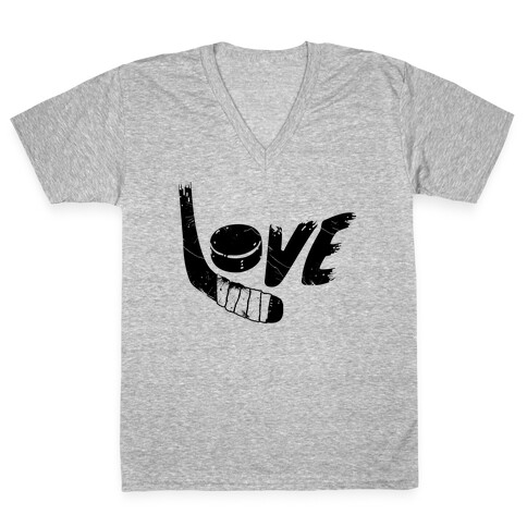 Love Hockey (Distressed)  V-Neck Tee Shirt