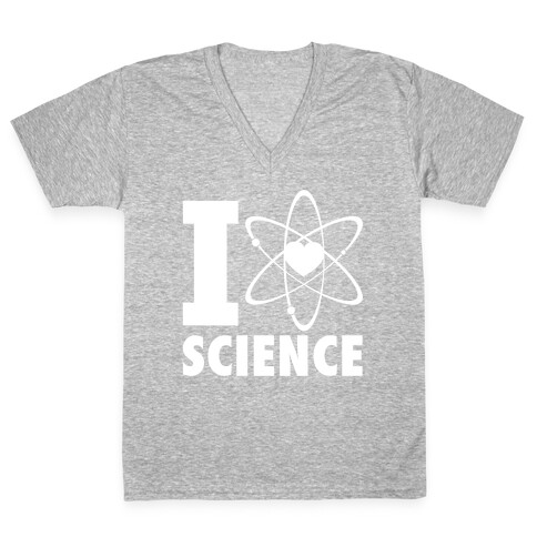 I Love Science (Atom Heart) (White Ink) V-Neck Tee Shirt