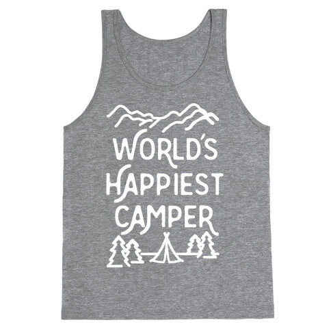 World's Happiest Camper White Print Tank Top