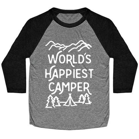 World's Happiest Camper White Print Baseball Tee