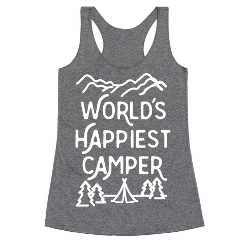 World's Happiest Camper White Print Racerback Tank Top