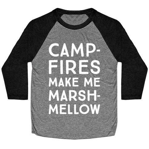 Campfires Make Me Marshmellow White Print Baseball Tee