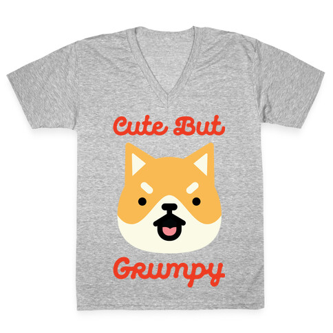 Cute but Grumpy Shiba Inu V-Neck Tee Shirt
