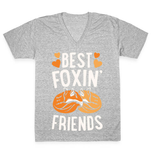 Best Foxin' Friends White Print V-Neck Tee Shirt
