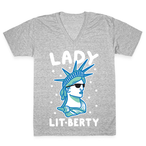 Lady Lit-berty (White) V-Neck Tee Shirt