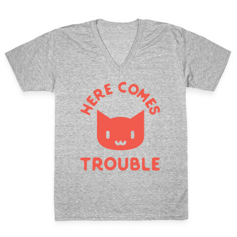Here Comes Trouble Cat V-Neck Tee Shirt