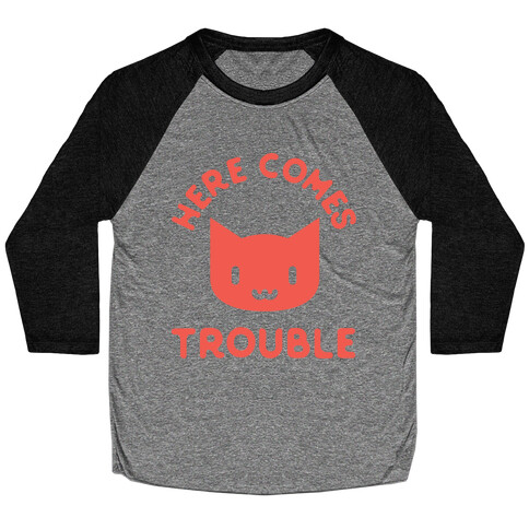 Here Comes Trouble Cat Baseball Tee