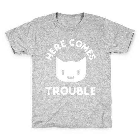 Here Comes Trouble Cat White Kids T-Shirt