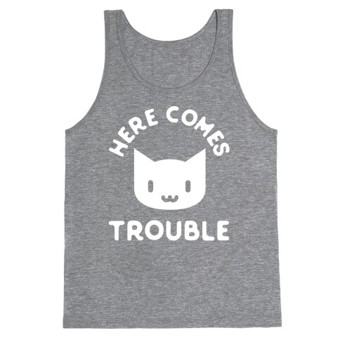 Here Comes Trouble Cat White Tank Top