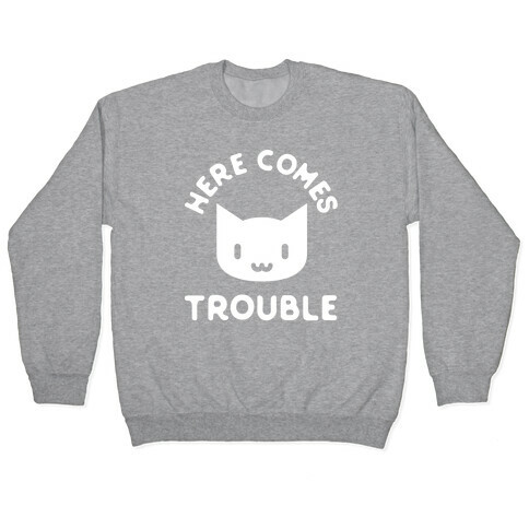 Here Comes Trouble Cat White Pullover