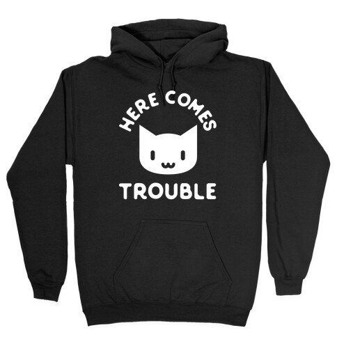 Here Comes Trouble Cat White Hooded Sweatshirt