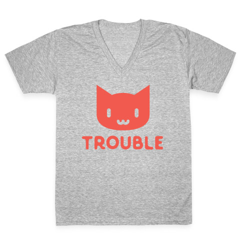 Trouble Cat V-Neck Tee Shirt