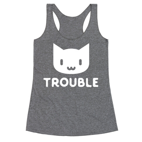 Trouble Cat White Racerback Tank Top