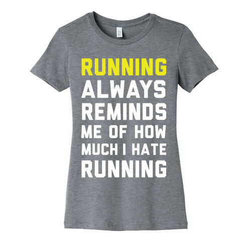 Running Always Reminds Me Of How Much I Hate Running Yellow Womens T-Shirt