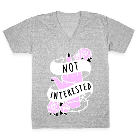 Not Interested (White) V-Neck Tee Shirt