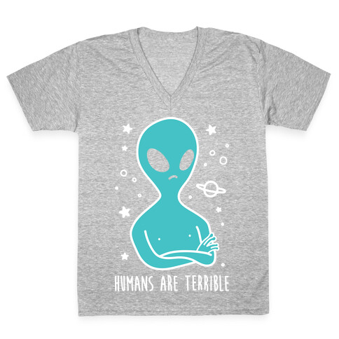 Humans Are Terrible (White) V-Neck Tee Shirt