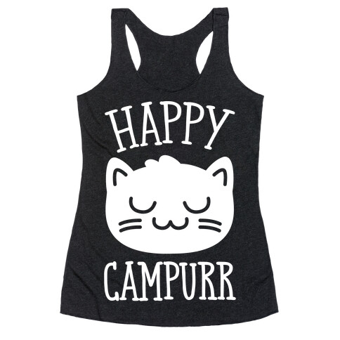 Happy Campurr White Print Racerback Tank Top