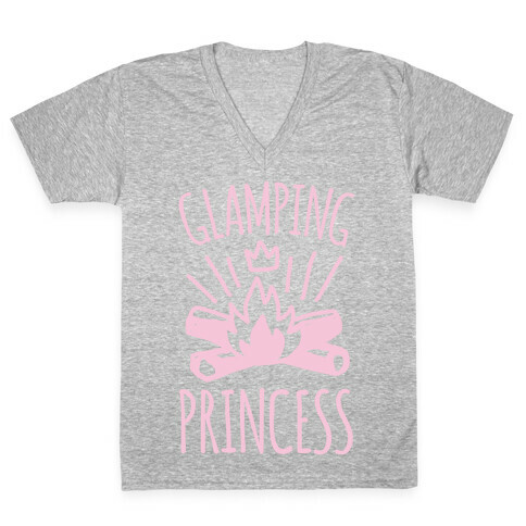 Glamping Princess White Print V-Neck Tee Shirt