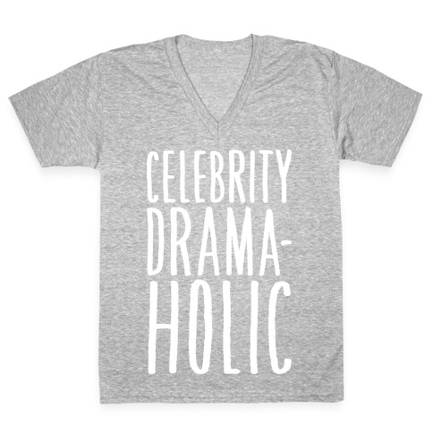 Celebrity Dramaholic White Print V-Neck Tee Shirt