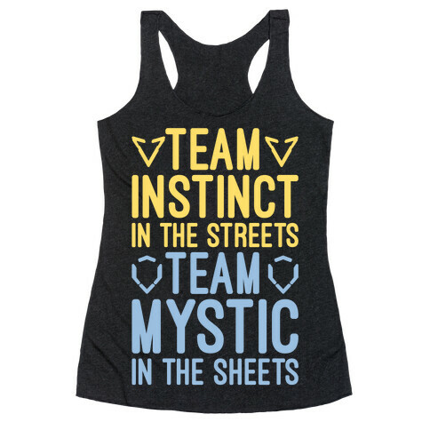 Team Instinct In The Streets Team Mystic In The Sheets Parody White Print Racerback Tank Top