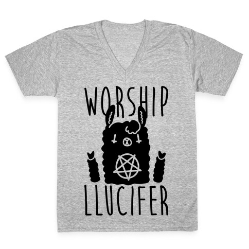 Worship Llucifer Llama V-Neck Tee Shirt