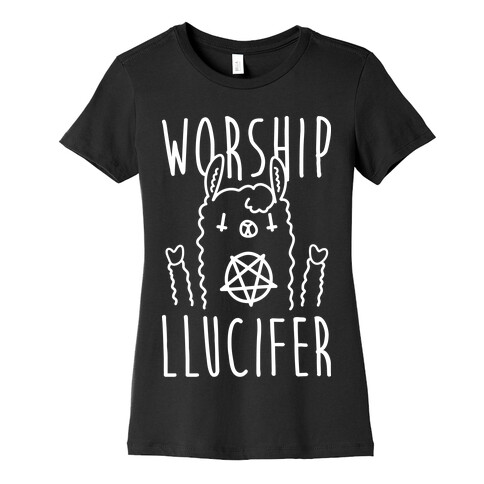 Worship Llucifer Llama (White) Womens T-Shirt