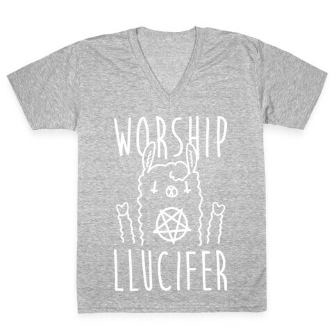 Worship Llucifer Llama (White) V-Neck Tee Shirt