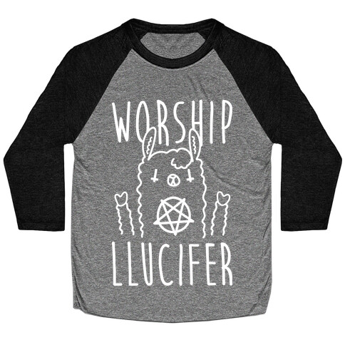 Worship Llucifer Llama (White) Baseball Tee