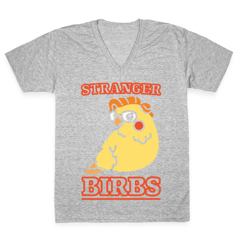 Stranger Birbs White Print V-Neck Tee Shirt